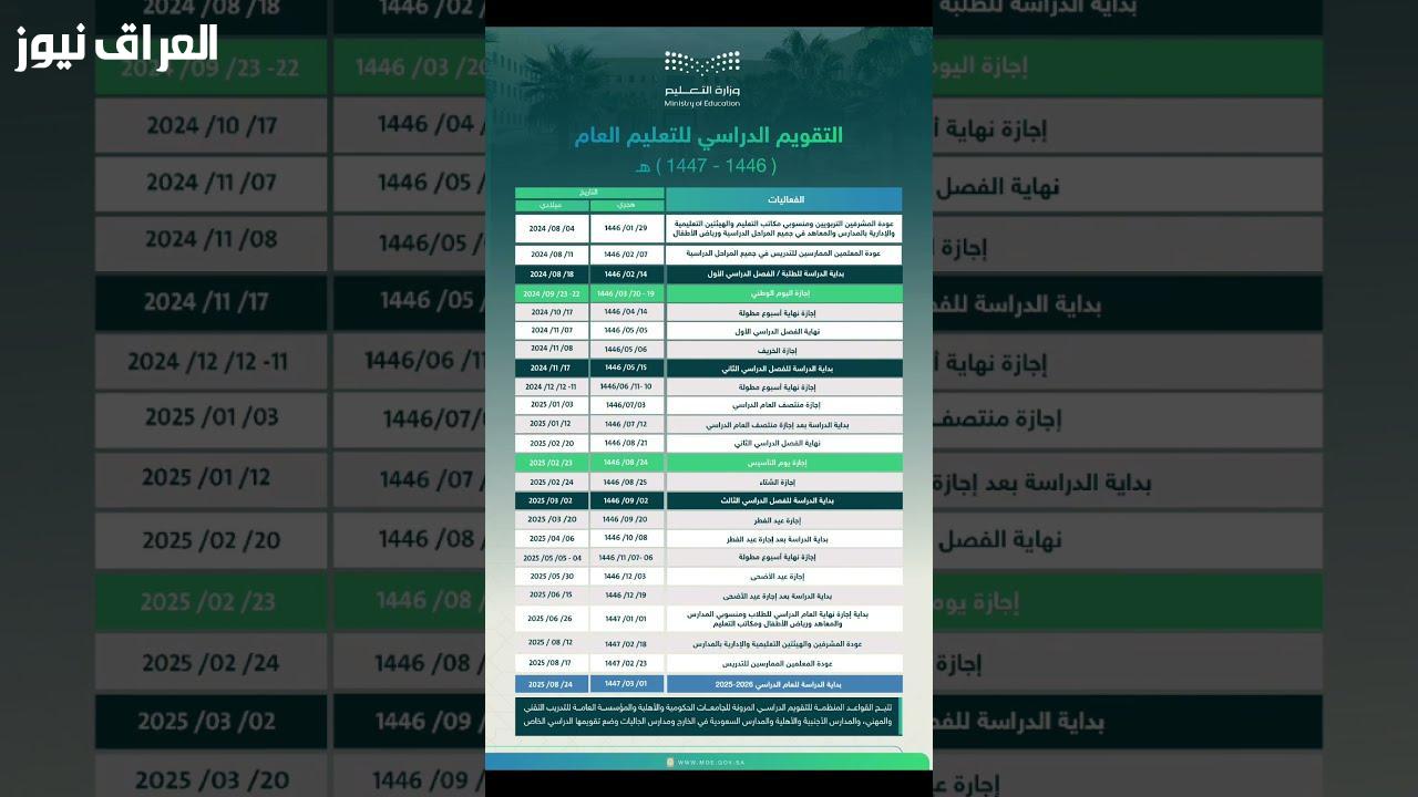 عام دراسي جديد.. ثلاث فصول مميزة.. انطلاق التقويم 1447.